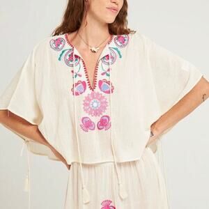 Antik Batik Magoo Cotton Tassel Mini Kaftan Poncho Crop Top Women’s Size Medium